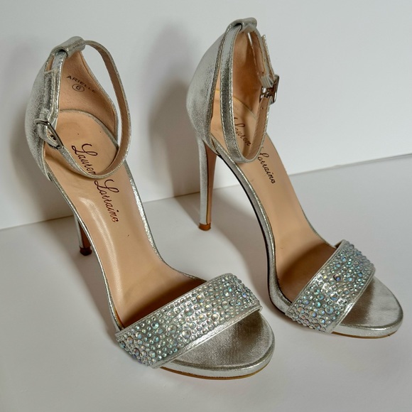 Silver heels with ankle strap and bling - Picture 2 of 7